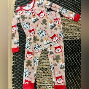 Festive Holiday Pajama Set with Santa and Gingerbread Print
